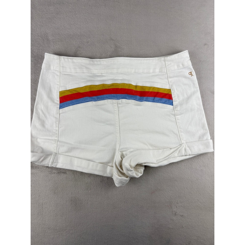 Pilcro and the Letterpress White Rainbow Stripe Denim Shorts Womens Retro Cuffed